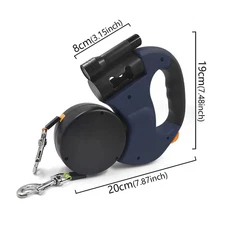 3In1 Double Head Automatic Retractable Dog Leash Flashlight Poop Bag Dispenser R