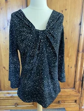 NWT H by Halston Stretch Knit Top Blue Dot Print Medium NEW Shirt