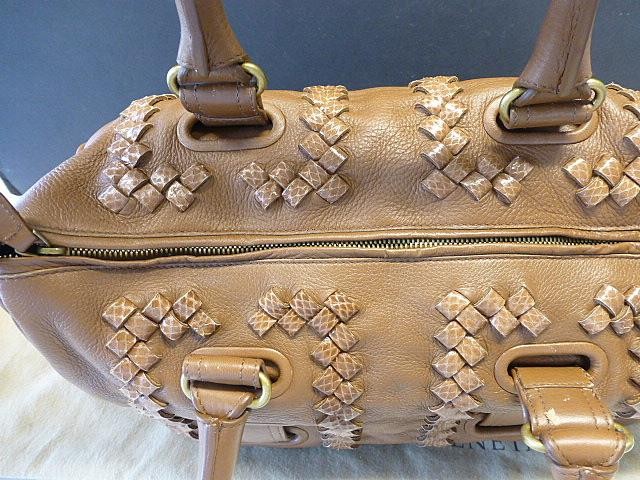Bottega Veneta Intrecciato Tan Brown Leather & Snakeskin Accordion