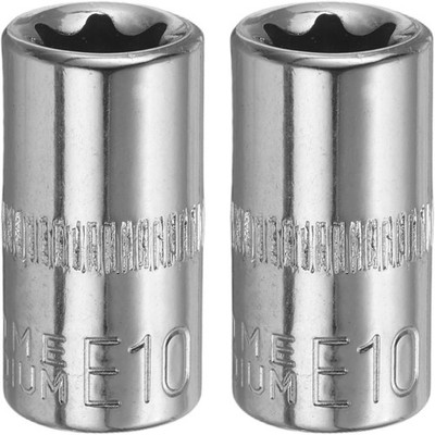 2pc E10 External Torx Deep Socket 1/4 Drive CRV 6 Point Spline Star Bit