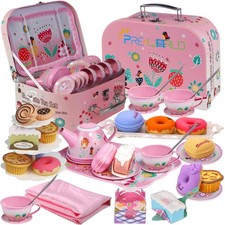 Tea Party Set for Little Girls,PRE-WORLD Princess Tea Time Toy Including Dess...