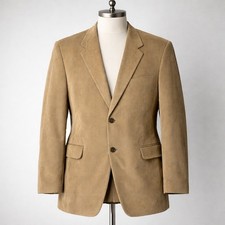 Stafford Mens Tan Corduroy Blazer Jacket Size 46R Two Button Sport Coat