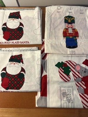 Vtg Cranston VIP Christmas Craft Panels: Roly Poly Santa, Mouse, Nutcracker