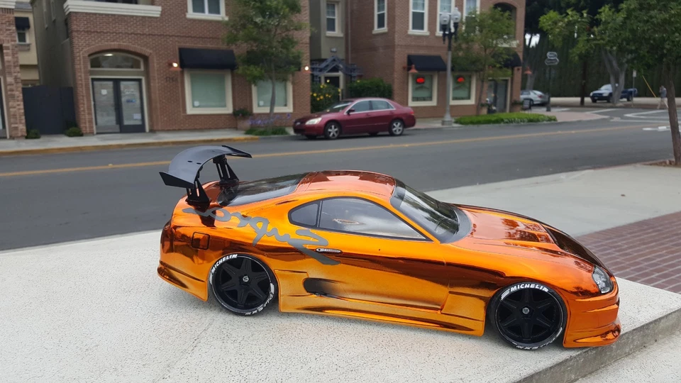 200mm 1/10 CHROME ORANGE SUPRA 4Tec-2 HPI RDS DC10 YD2 MST TT02 FZ02 Body Only - Image 2 of 4