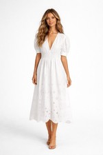 Ganni white Broderie Anglaise Midi Dress size 36 US 4 eyelet organic cotton