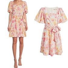 Eliza J Floral Print Eyelet Puff Sleeve Cotton Resort Belt Dress Size 12 EUC
