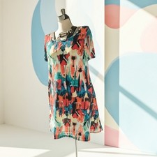 Multicolor Abstract Print Mini Cotton T-Shirt Dress, Size L