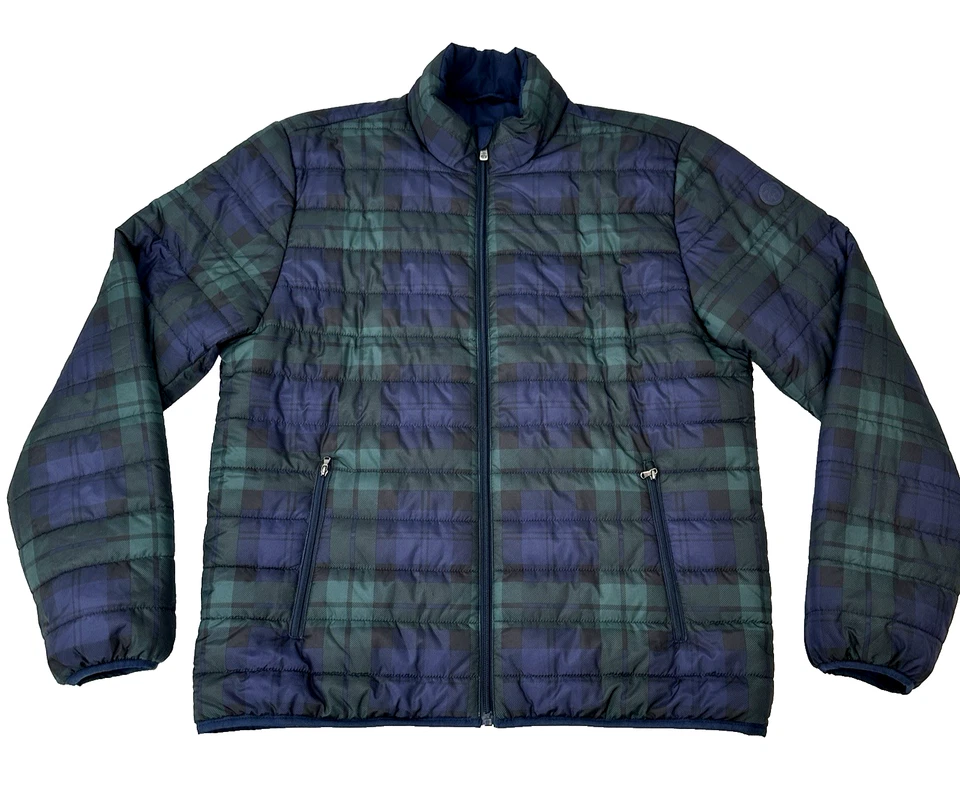 Jaqueta masculina xadrez acolchoada reversível Brooks Brothers GG verde marinho Thermore - Imagem 2 de 4