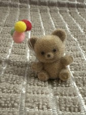Miniature Vintage Fuzzy Teddy Bear Pin Holding Balloons Dollhouse Display