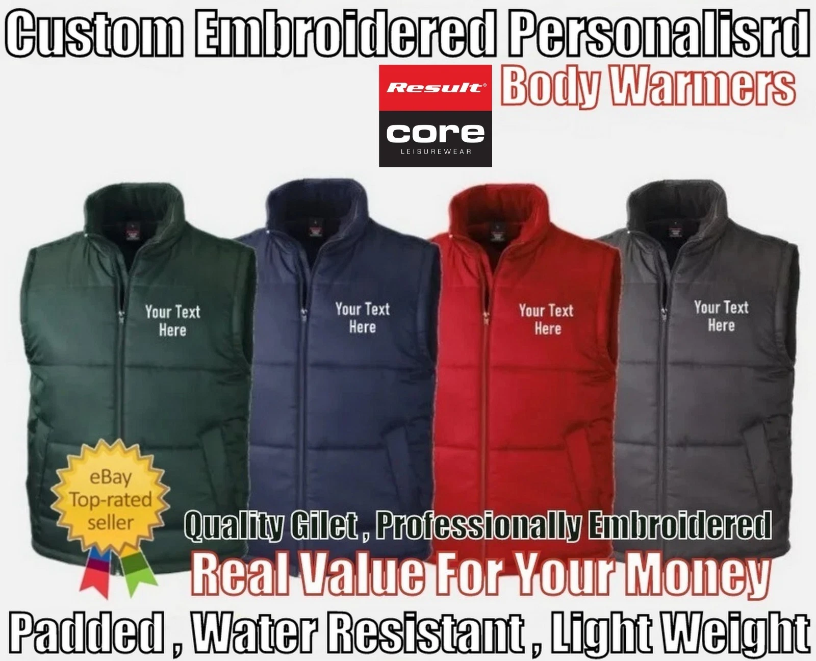 Body Warmer Gilet Workwear Custom Embroidered Personalised With Your Text Logo
