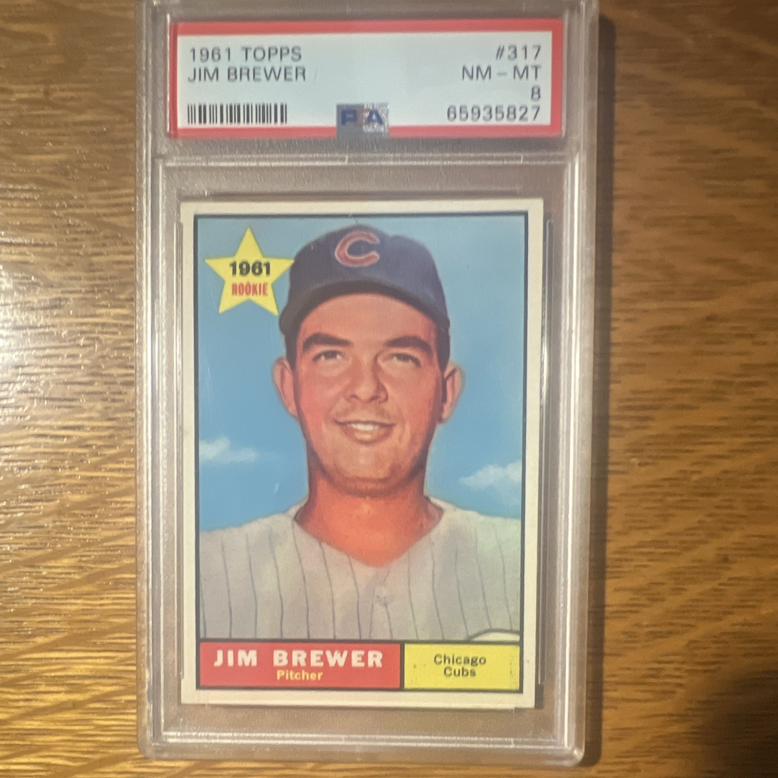 Topps 1961 Jim Brewer #317 Rookie Card PSA 8 NM-MT Chicago Cubs vintage rare view 1