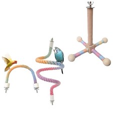 Bird Stand Spinning Perch with Rope Set Rotating Wooden Toy for Parakeet