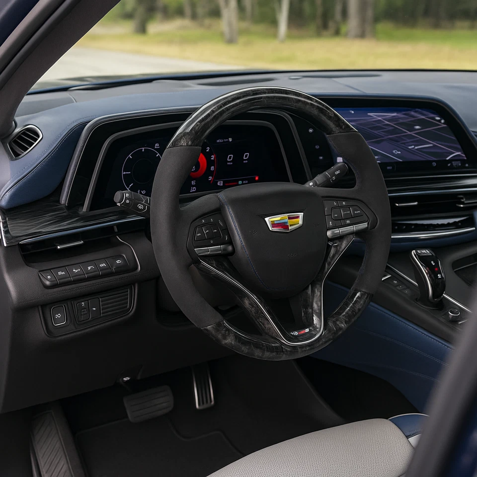 Volante inferior plano de carbono brillante forjado personalizado para 21-24 Cadi Escalade Foto 3 de 4