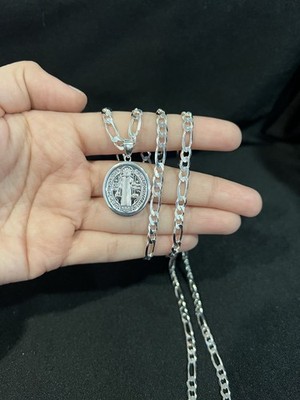 925 Sterling Silber Herren Damen St. Benedikt San Benito & Figaro Kette 22 26 30