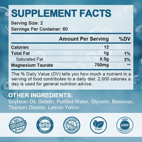 Magnesium Taurate 700mg Cardiovascular Health, Reduces Anxiety,Digestive Health - Picture 3 of 7