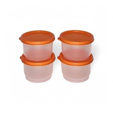 Tupperware Snack Cup Set of 4 Sheer Containers with Orange 4 ounces,