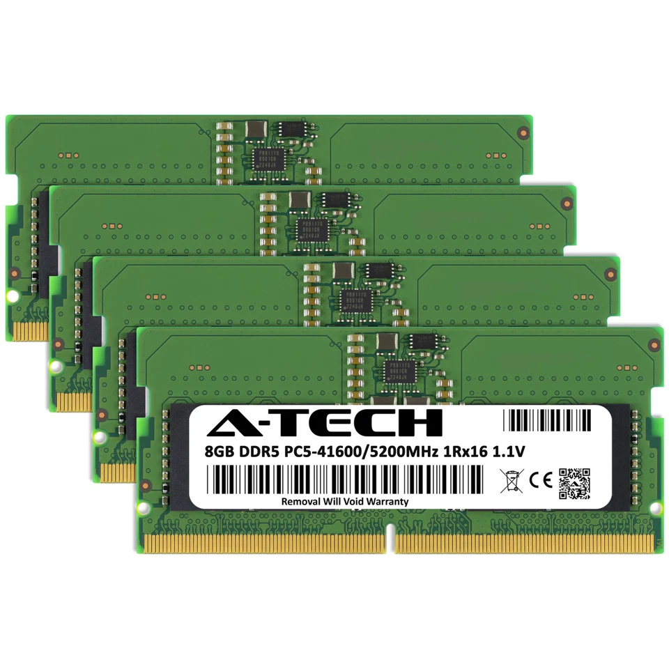 A-Tech 32GB 4x 8GB PC5-41600 DDR5 5200 MHz Non-ECC SODIMM Laptop Memory RAM x4 - Image 2 of 4
