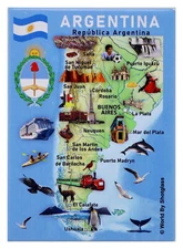 Argentina Graphic Map and Attractions Souvenir Fridge Magnet 2.5" X 3.5"