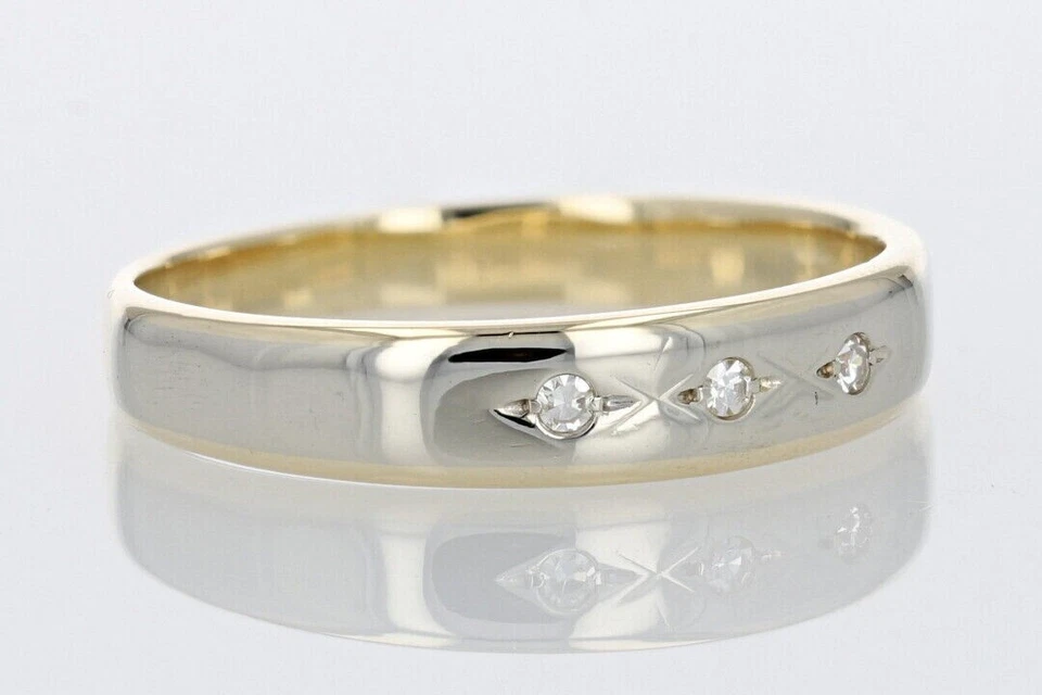 Anillo de alianza de boda de diamantes genuinos de corte redondo de 0,09 quilates enchapado en oro en varios tonos Foto 2 de 4