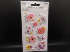 The paper studio stick a bilities Glitter flower stickers 9pc
