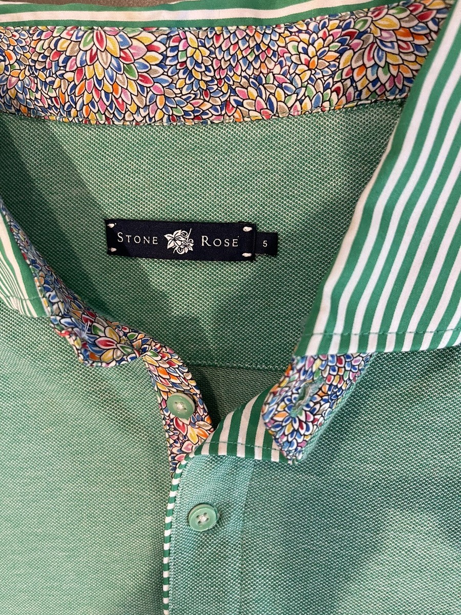 Stone Rose Polo Shirt Mens XL 100% Green Cotton Mesh S/S Striped