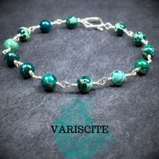 Variscite Bracelet - Parrot Green - 935 Argentium Silver - Wire Wrapped - BRL017