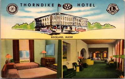 Linen Postcard Multiple Views of Thorndike Hotel in Rockland, Maine