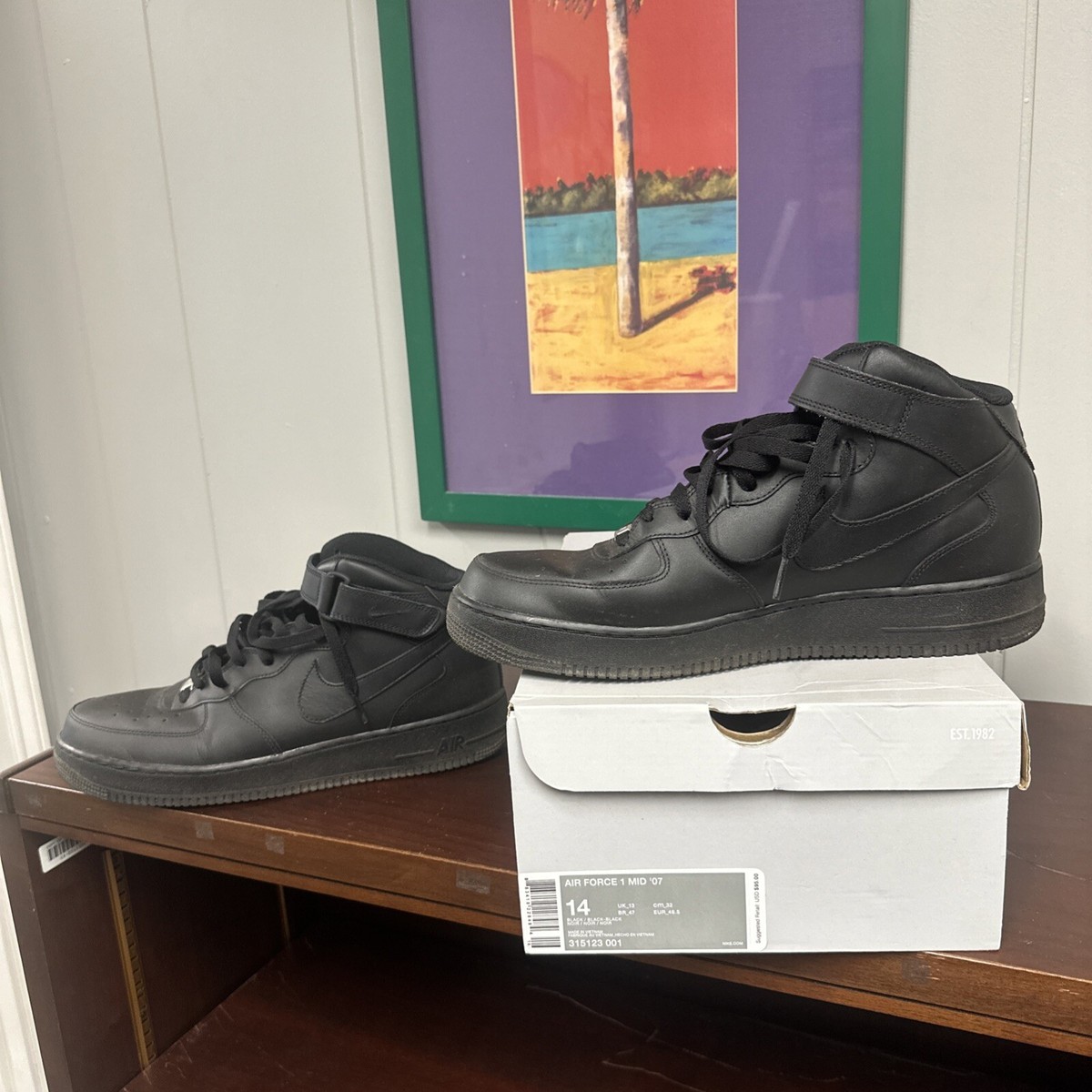 Size 14 - Nike Air Force 1 '07 Mid Triple Black for sale