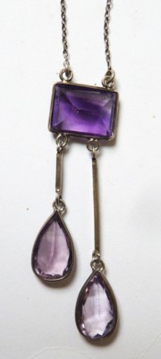Collier Négligée Ancien En Argent Massif Avec Améthystes - Bijou Vintage - Occasion