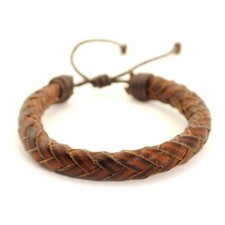 NATURAL LEATHER BRACELET Brown Cord Braid Men Women Braided Adjustable Surfer