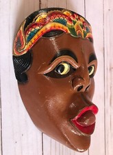 vtg Wood Hand Carved Balinese Indonesian Wall Art Mask Bali Indonesia Woman
