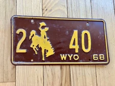 1968 Wyoming License Plate - Low Number