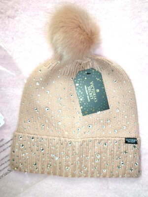 VICTORIA\'S‎ SECRET Faux Fur Pom-Pom Hat Rhinestone Embellished Beanie s-l400.jpg main image 3