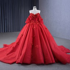 Red Off Shoulder Quinceanera Dresses Ball Gown 3D Flower Sweet 15 16 Prom Dress