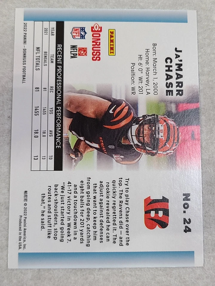 2022 Panini Donruss Football Ja'Marr Chase Retro 1992 #24 Cincinnati Bengals - Image 2 of 2