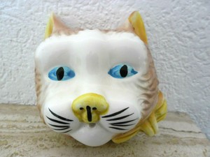 Masque Chat Poterie Platre A Accrocher Katze Cat 2 Gr Yeux Bleu Minou Pottery Ebay