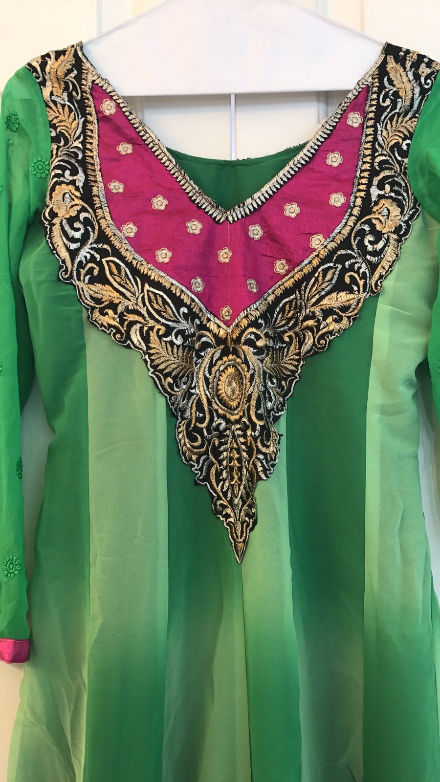 Anarkali Shalwar Kameez Indian Pakistani Designer New Green Pink Beautiful M image 2