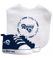 BabyFanatic Los Angeles Rams NFL 2-Piece Infant Bib Pre-Walker Shoes Set AA 