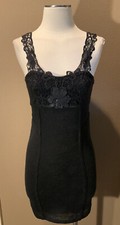 Free People S/P Black Knit Coquette Boho Pencil Dress W Lace Trim  