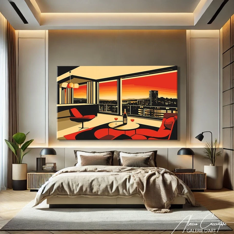 Lienzo impreso arte pared atardecer decoración del hogar moderno de mediados de siglo vintage Foto 3 de 4