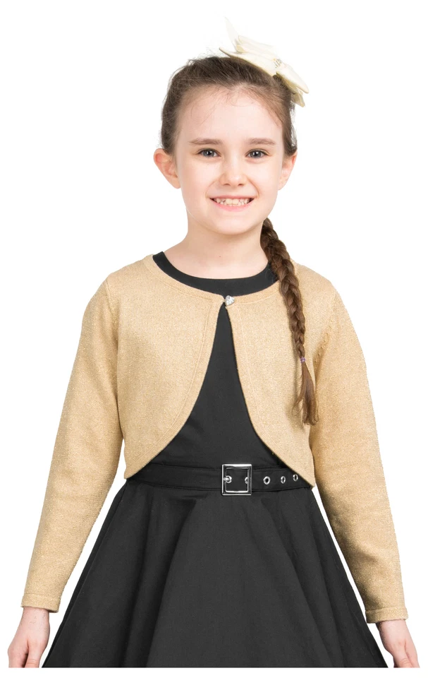 BLACKBUTTERFLY Kinder Langarm Party Brautjungfer Abschlussball Metallic Cardigan Bolero Achselzucken