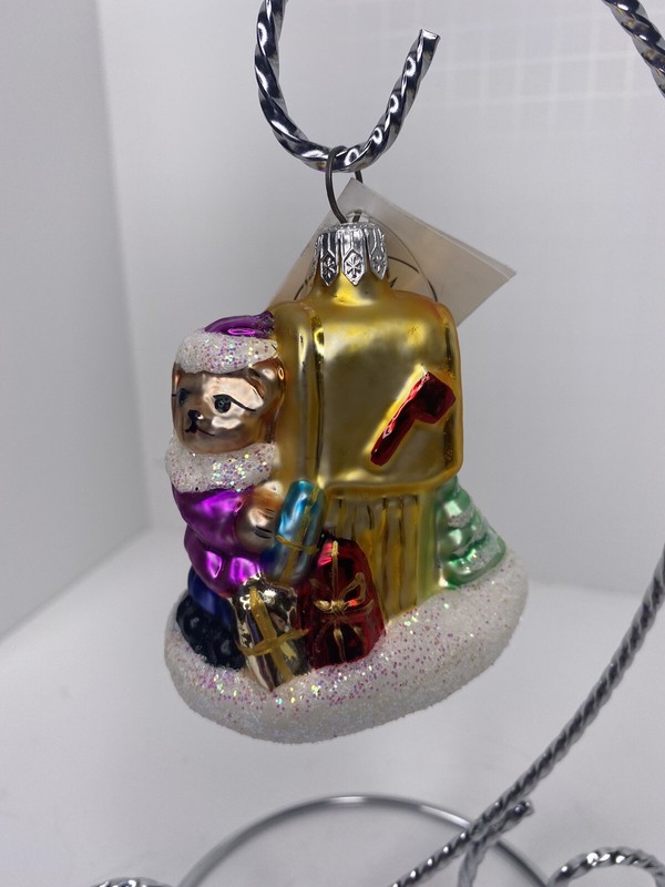 CHRISTOPHER RADKO BEAR MAIL BEAR with MAILBOX CHRISTMAS ORNAMENT GLASS