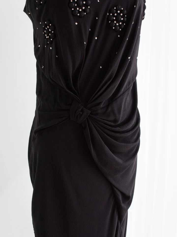 Maxi Vestido Christian Dior By John Galliano Negro Nudo Flor Cristal Adornado Foto 3 de 4