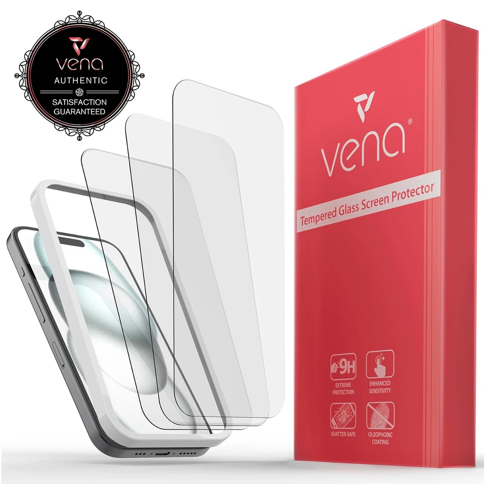 Vena 3x HD Clear Tempered Glass Screen Protector for Apple iPhone 16 15 Plus