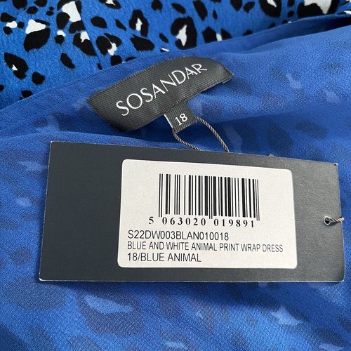 Sosandar Midi Wrap Dress Size 18 Blue Leopard Animal Print V Neck New With Tags - Picture 7 of 8