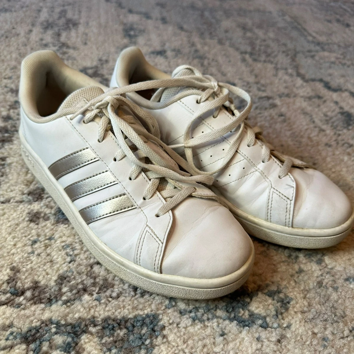 Adidas Ortholite Cloudfoam White Rose Gold Metallic Stripe Sneaker Sz 7 Lace