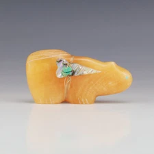 NATIVE AMERICAN ZUNI CALCITE MOUNTAIN LION FETISH BY LELAND BOONE & DAPHNE QUAM