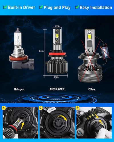 H11 LED Headlights Low Beam Bulb 6000LM Super Bright Xenon White Replace Halogen - Picture 4 of 9