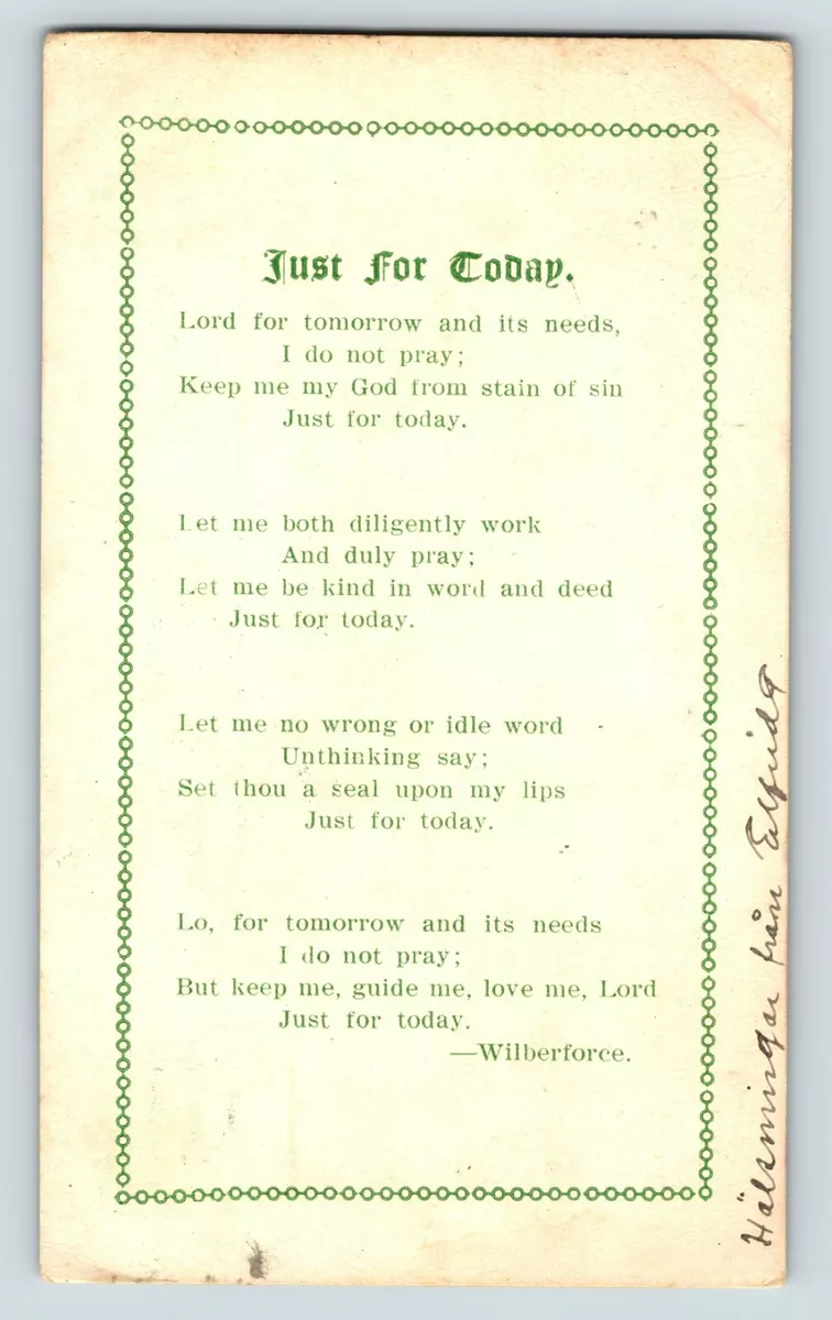 Just For Today Wilberforce Prayer Poem Postcard eBay