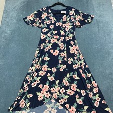 Eliza J Midi Dress Womens 6 Multicolor Floral Stretch Faux Wrap Flutter Sleeve